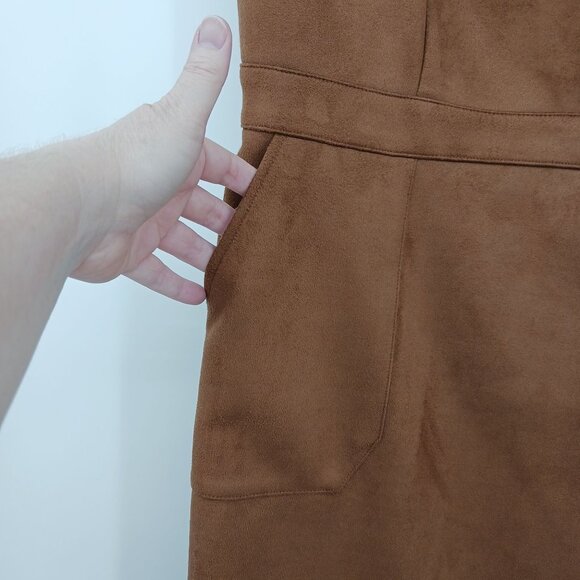 Loft Brown Sleeveless Faux Suede Sheath Dress Size 10 With Pockets - Picture 4 of 13